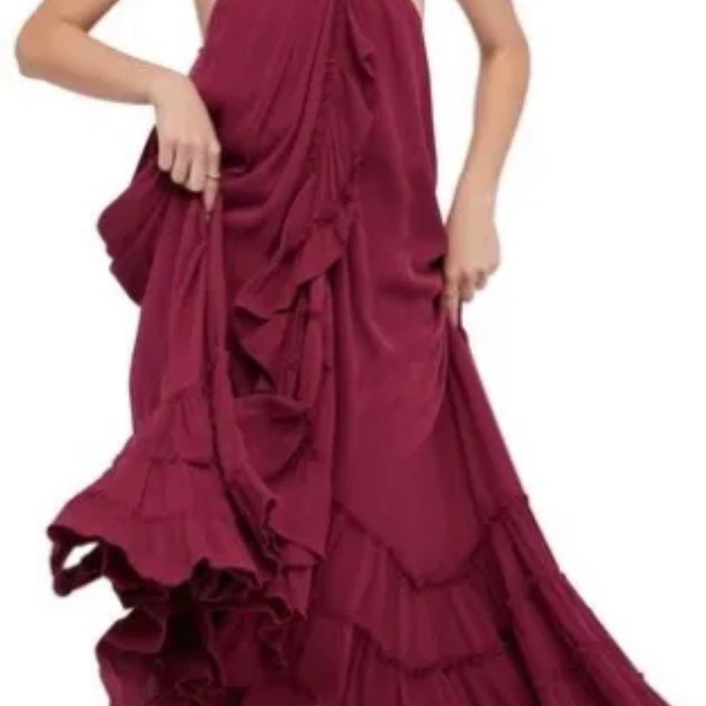 Free People Endless Summer Wrap Around Maxi Dress Ruffle Halter Red Wine